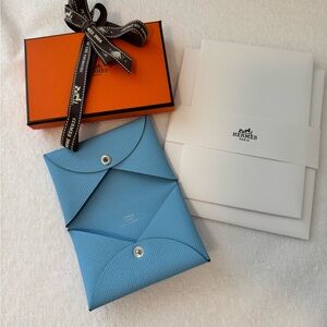 Hermes Calvi card holder in Céleste